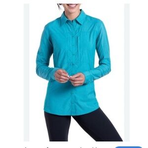 Kuhl Airspeed Vent Roll tab Long Sleeve Outdoor Camping Hiking Shirt medium teal